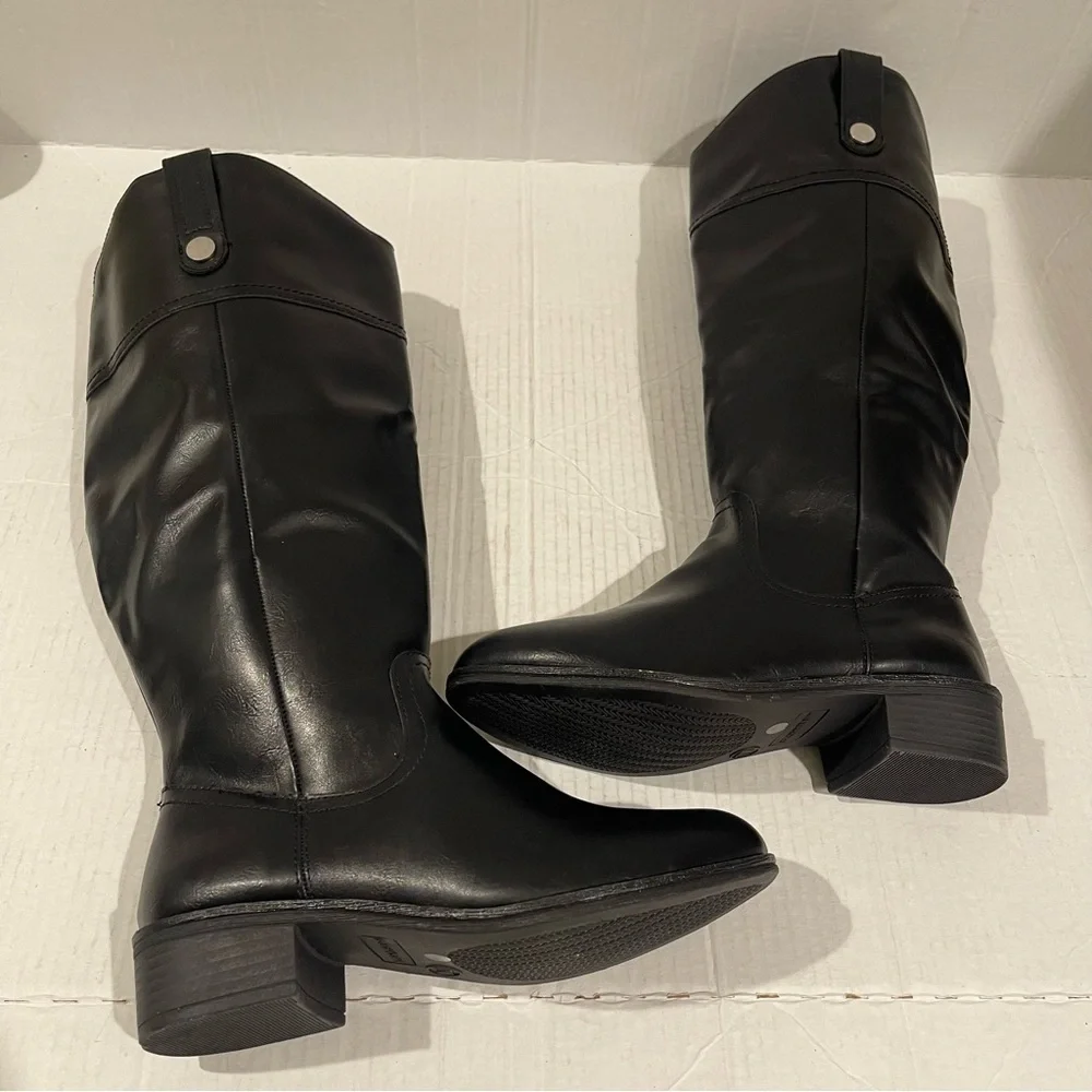 Women’s St John’s Bay Douglas Faux Leather Riding Black Boots Size 7 US!